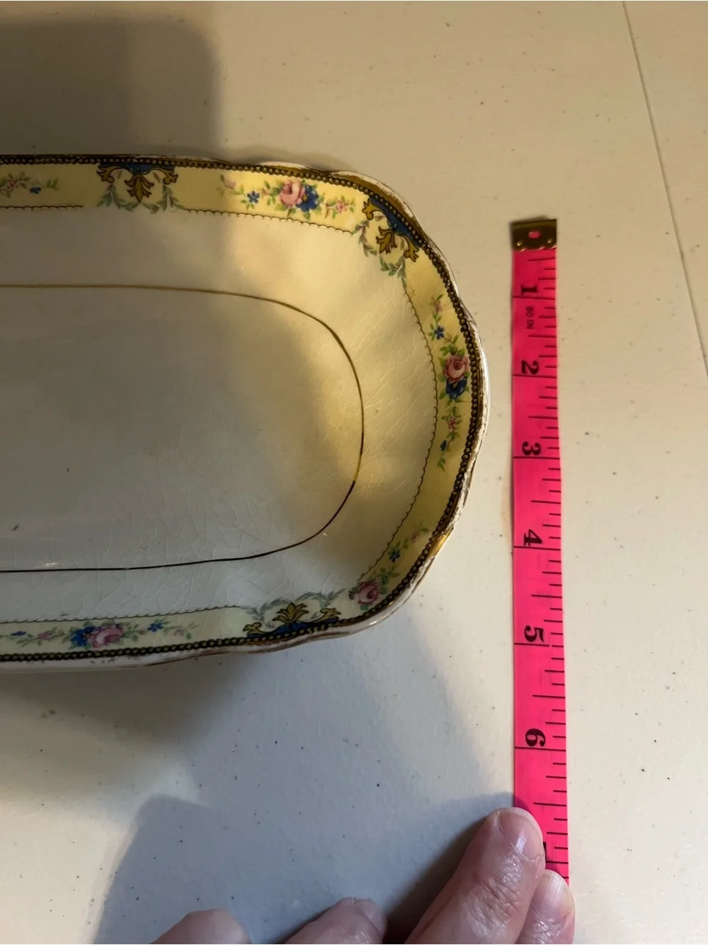 Vintage Floral Ceramic Trinket Tray or Relish Dish Cream with Pink Rose Accents